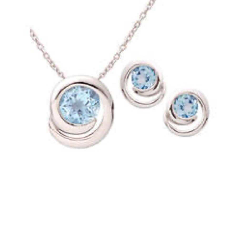 Jilco sterling silver round blue topaz necklace & earring set NIB